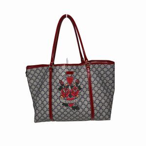 Gucci Joy Tote Grey/Red GG Supreme Canvas Patent Leather Heart Tattoo Detail